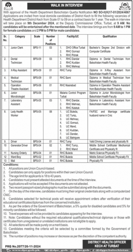 Multiple Roles in District Health Officer, Kech at Turbat