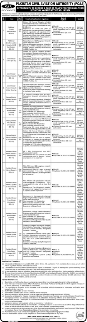 Pakistan Civil Aviation Authority (PCAA) Jobs 2024 – Management Roles