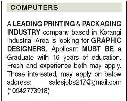 Graphic Designer Jobs 2024 in Printing & Packaging Industry Karachi