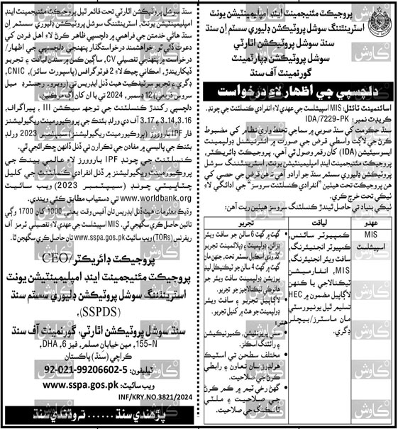 MIS Specialist Jobs 2024 in Social Protection Department