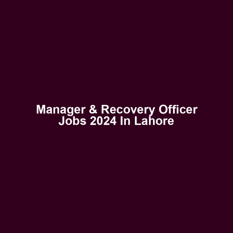 Manager & Recovery Officer Jobs 2024 In Lahore