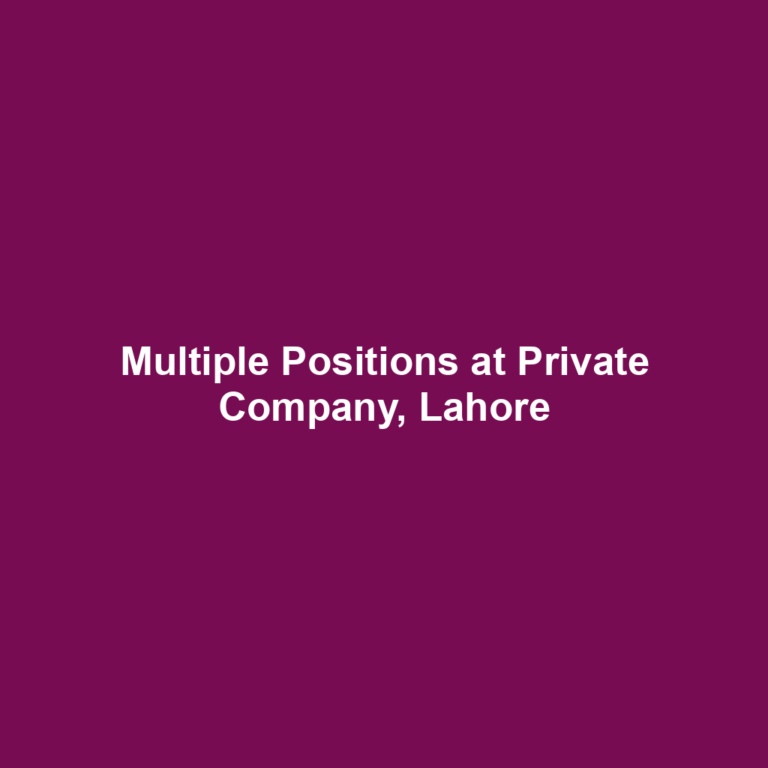 Multiple Positions at Private Company, Lahore