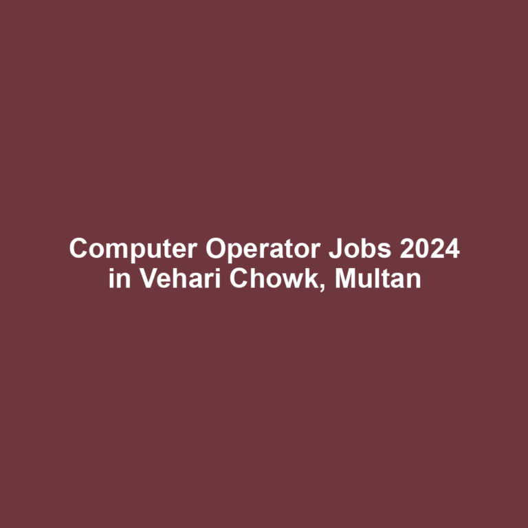 Computer Operator Jobs 2024 in Vehari Chowk, Multan