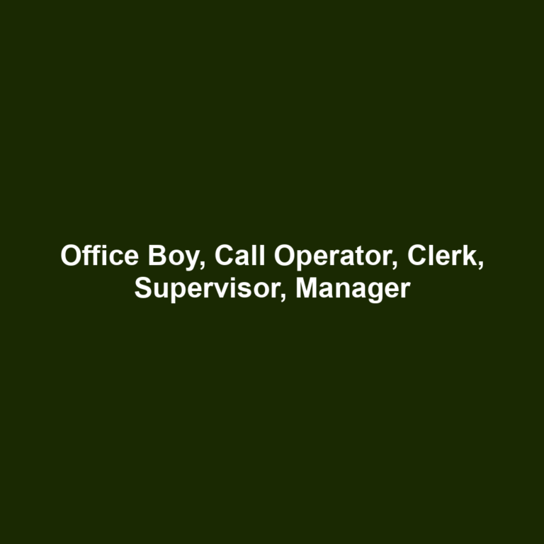 Office Boy, Call Operator, Clerk, Supervisor, Manager