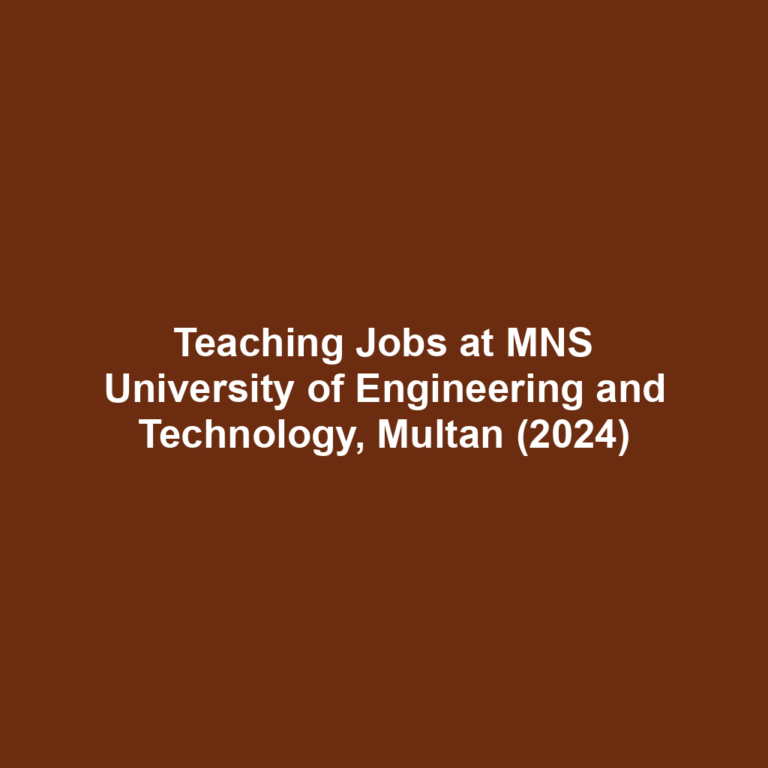 Teaching Jobs at MNS University of Engineering and Technology, Multan (2024)