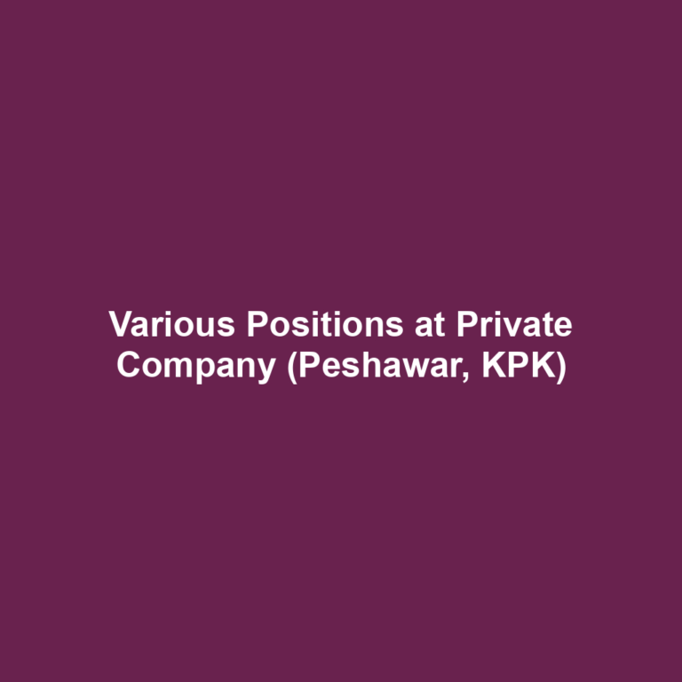 Various Positions at Private Company (Peshawar, KPK)