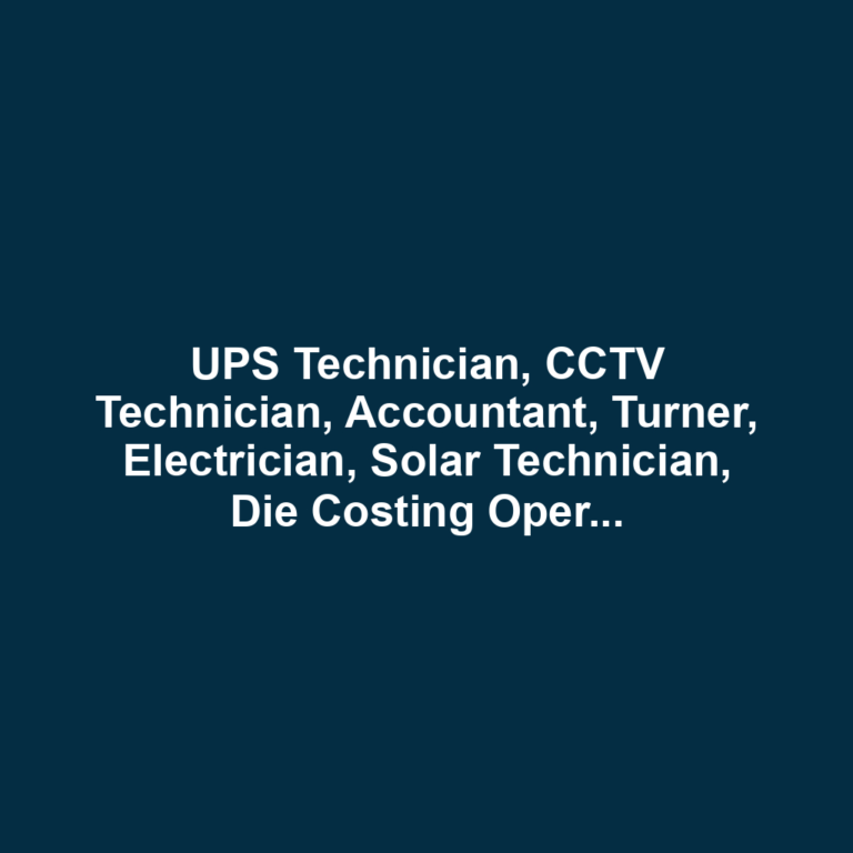 UPS Technician, CCTV Technician, Accountant, Turner, Electrician, Solar Technician, Die Costing Operator, Lathe Machine Turner, Fabricator, CNC Operator, Plastic Mold Maker