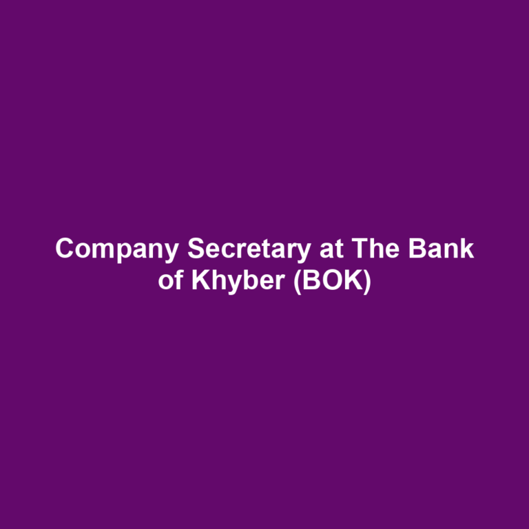 Company Secretary at The Bank of Khyber (BOK)