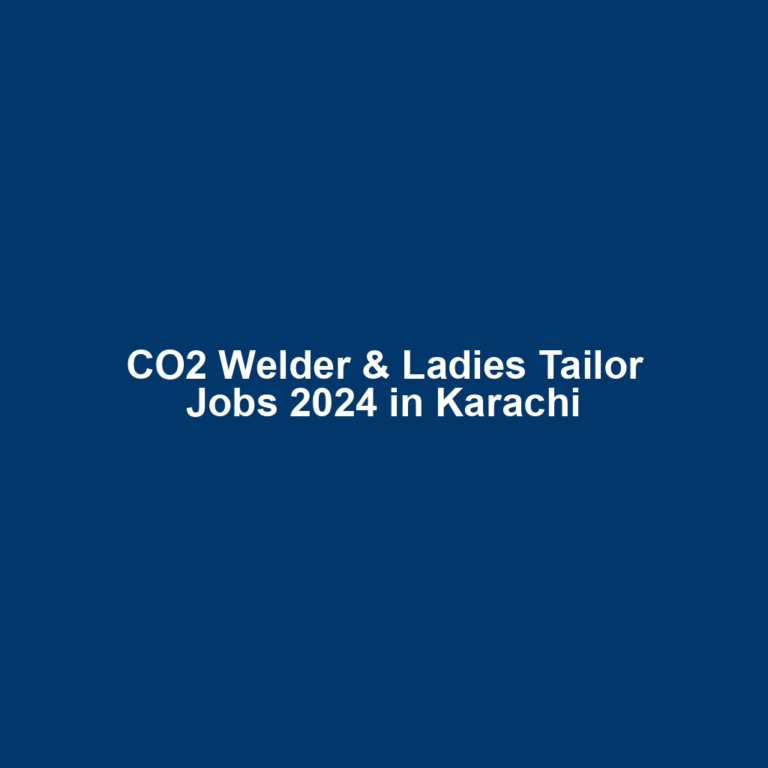 CO2 Welder & Ladies Tailor Jobs 2024 in Karachi