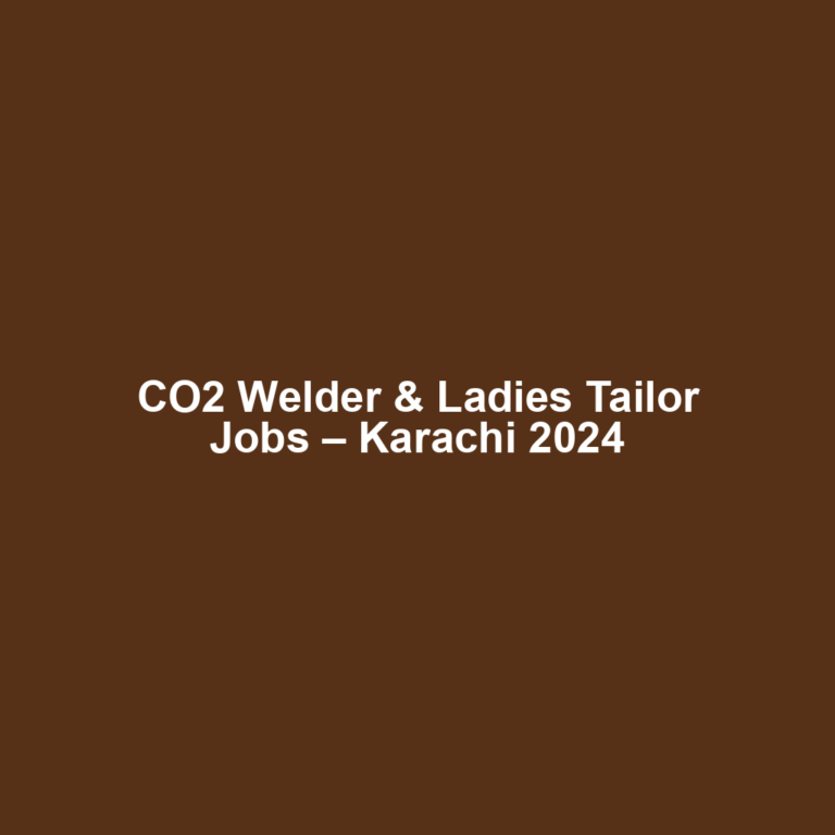 CO2 Welder & Ladies Tailor Jobs – Karachi 2024