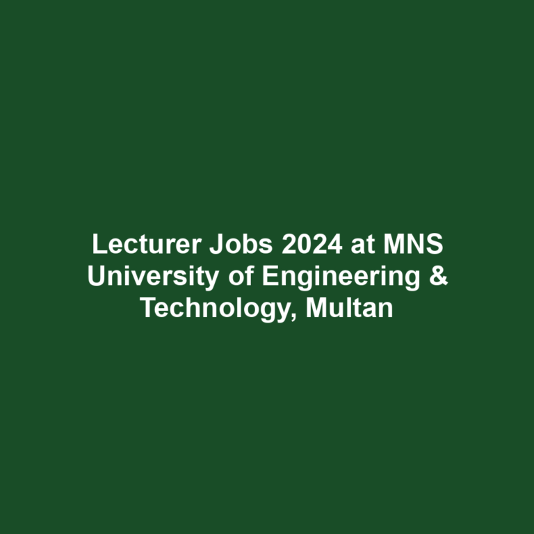 Lecturer Jobs 2024 at MNS University of Engineering & Technology, Multan