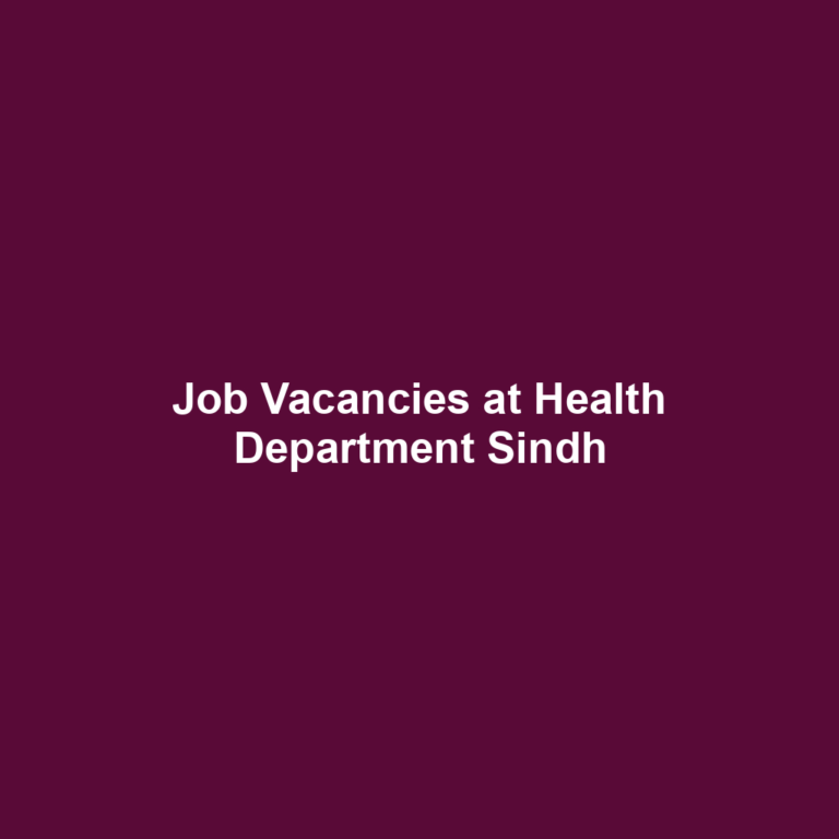 Job Vacancies at Health Department Sindh