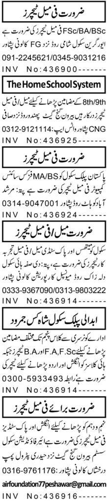 Nursery & Pak Studies Teacher Jobs at Private School in Peshawar