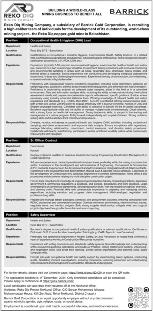 Reko Diq Mining Company Jobs 2024