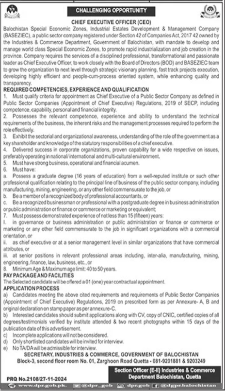 Balochistan Special Economic Zone Jobs 2024