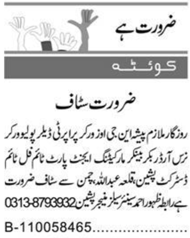 Marketing Agent & Polio Worker Jobs 2024 in Quetta