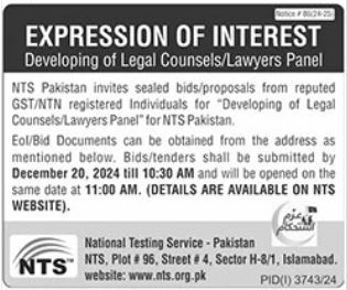 Consultant (National Testing Service Pakistan, Islamabad)