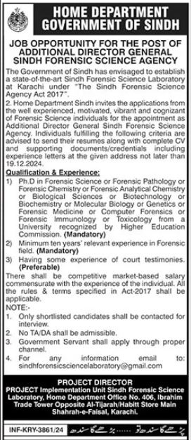 Additional Director General at Sindh Forensic Science Laboratory