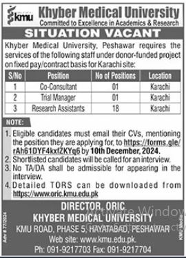 Research Assistant, Co-Consultant, and Trial Manager at Khyber Medical University Peshawar