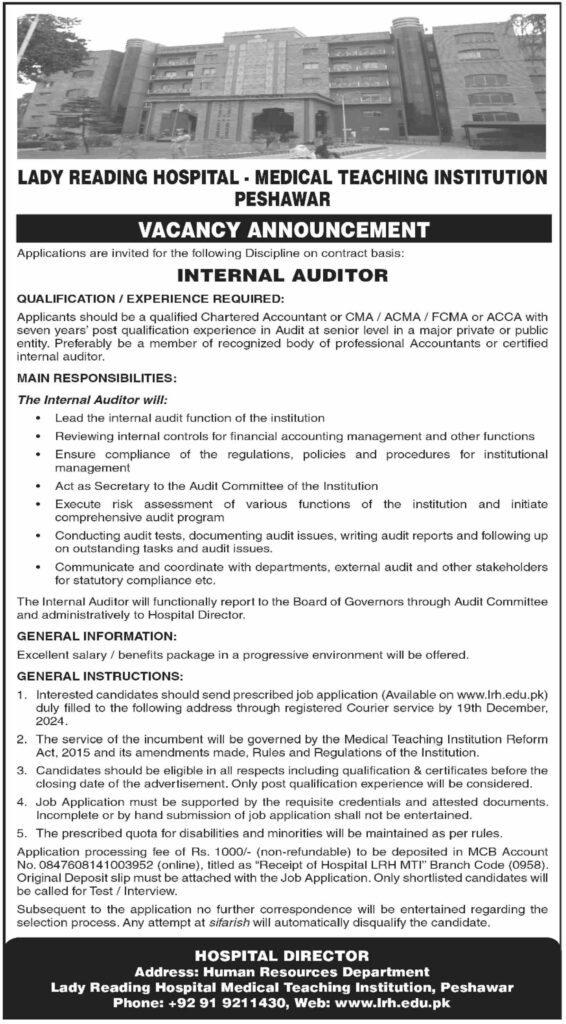 Internal Auditor at Lady Reading Hospital