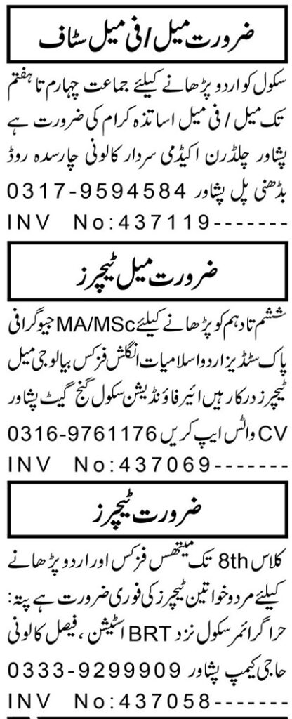 Biology & Urdu Teachers (2024) – Peshawar