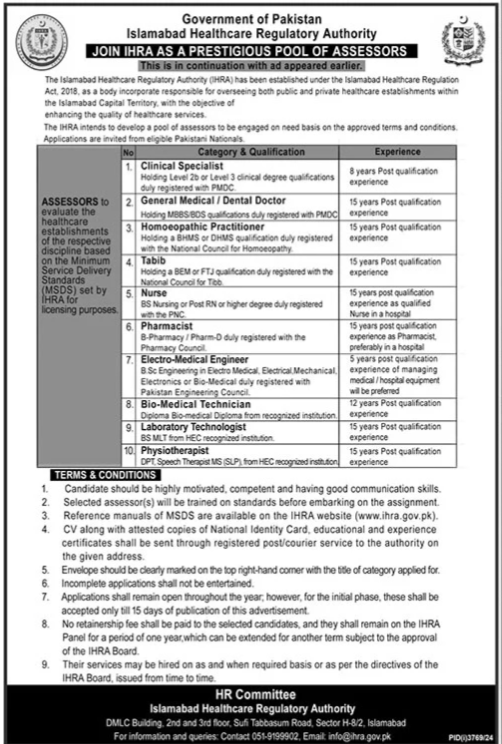 Islamabad Healthcare Regulatory Authority (IHRA) - Medical Posts (2024)