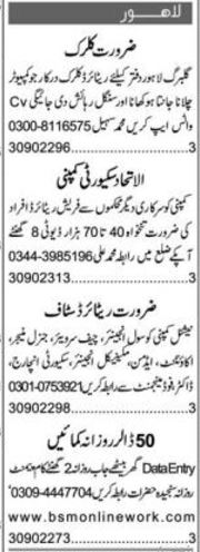 Security Incharge & Clerk Jobs 2024 in Lahore