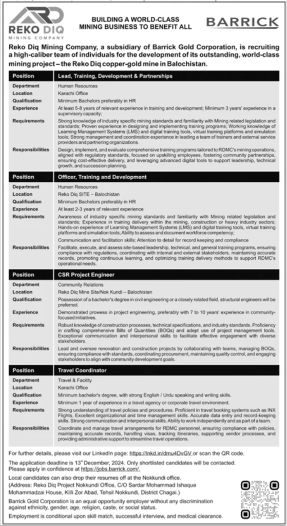 Barrick Pakistan Jobs 2024