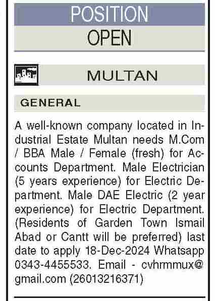 Accountant & Electrical Technician Positions