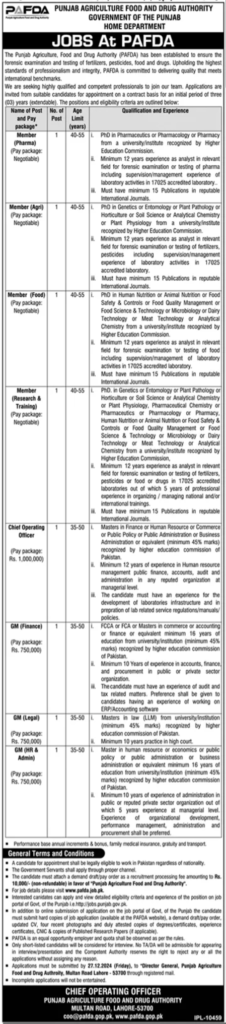 Job Positions at Punjab Agriculture Food & Drug Authority (PAFDA) - 2024