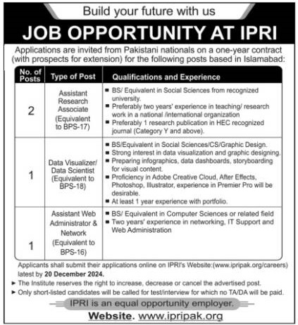 Islamabad Policy Research Institute (IPRI) Jobs 2024