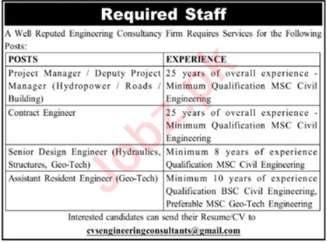 Positions Vacant at Engineering Consultancy Firm – Peshawar, KPK