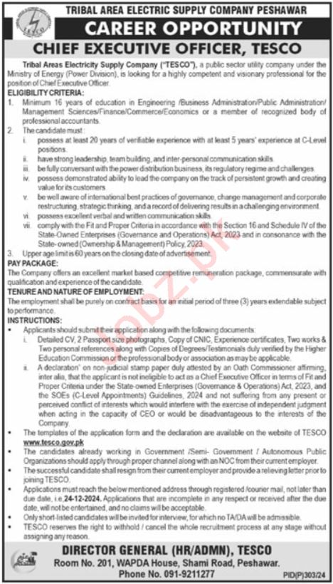 Chief Executive Officer at Tribal Areas Electricity Supply Company (TESCO)