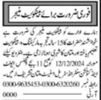 Job Posting for Banquet Manager Positions at Banquet Hall – Multan, Punjab (Khabrain Newspaper – December 9, 2024)