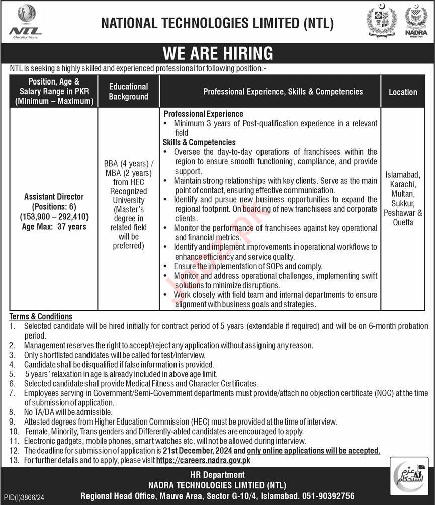 National Technologies Limited (NTL) Management Jobs – Islamabad, Pakistan (2024)