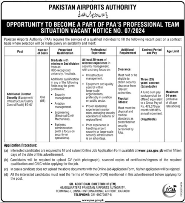 Additional Director Security at Pakistan Airports Authority (PAA)