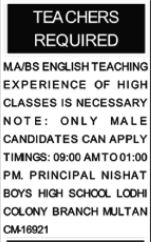 English Teacher at Nishat Boys High School