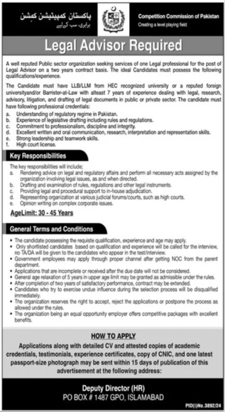 Legal Advisor at Competition Commission of Pakistan (CCP)