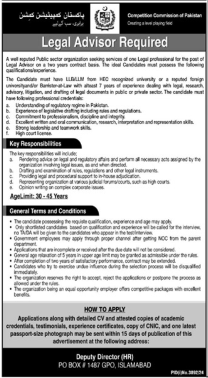 Legal Advisor at Competition Commission of Pakistan, Islamabad