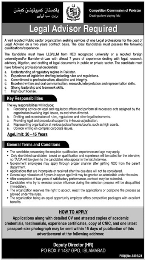 Legal Advisor at Competition Commission of Pakistan