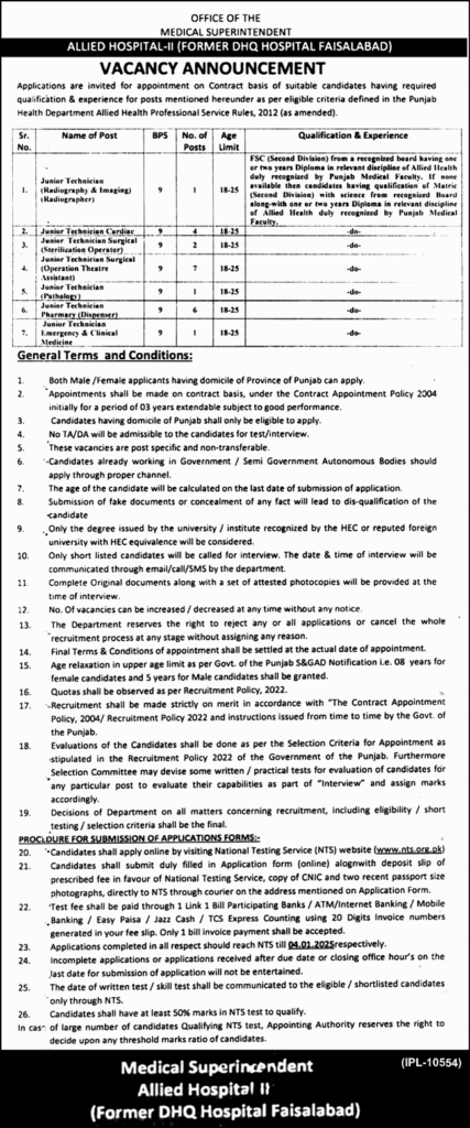 Vacancies at Allied Hospital Faisalabad