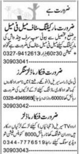 Marketing Staff and Actor Required in Lahore