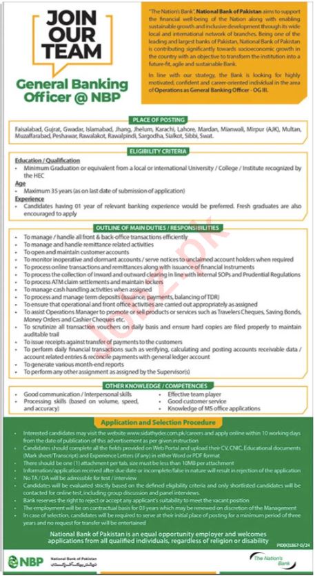 General Banking Officer at National Bank of Pakistan (NBP)