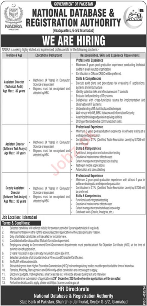 Assistant Director, Software Test Analyst, and Technical Audit at NADRA