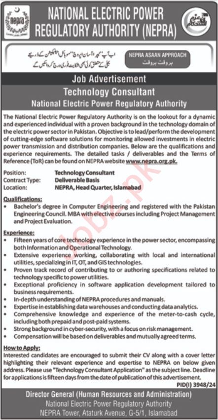 Technology Consultant at National Electric Power Regulatory Authority (NEPRA)