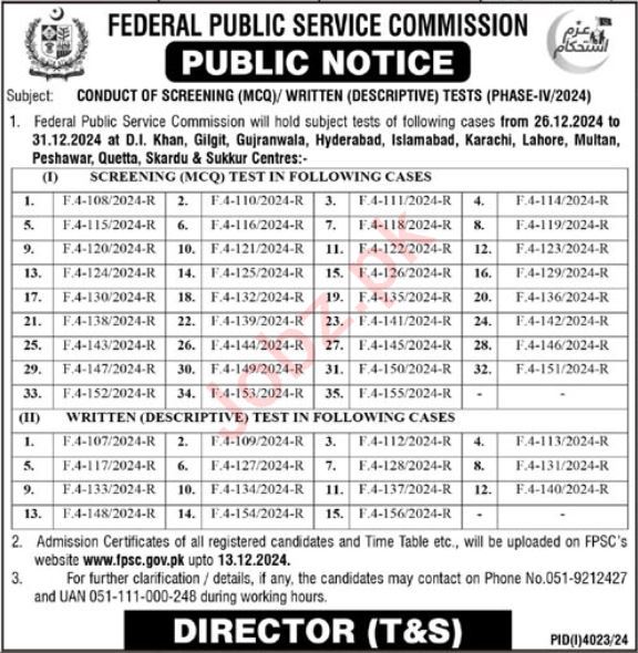 FPSC MCQ-Based Test 2024