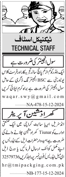 Engineering and Technical Roles at Factory (Karachi, Sindh)