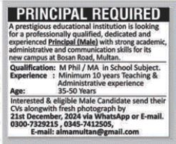 Male Principal at Educational Institution, Multan