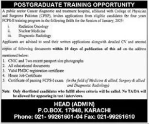 Postgraduate Training Program at Government Organization, Karachi