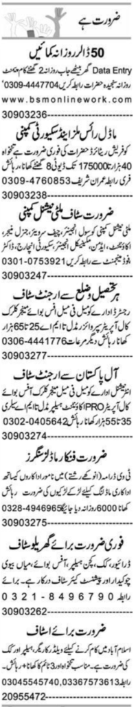 Data Entry Operator and Civil Engineer Jobs in Faisalabad